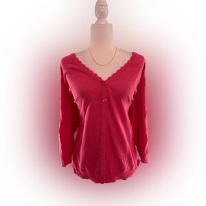 Isaac Mizrahi Live! Pink Button-Up Scalloped Trim Cardigan Sweater Size 1X